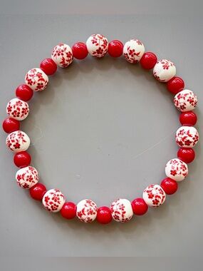 Red and White Porcelain Beads Handcrafted Bracelet